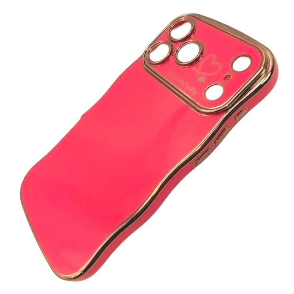 Wavy iPhone 17 ProMax Case Hot Pink Gold Heart Smile Everyday Cute Bright